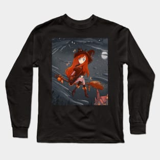 witch flying in Halloween night Long Sleeve T-Shirt